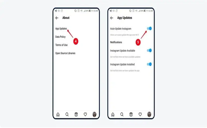 مراحل چهارم و پنجم به روزرسانی خودکار اینستاگرام در اندروید