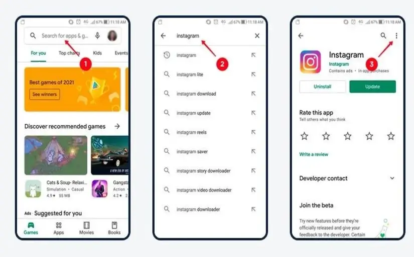 مراحل چهارم تا ششم اپدیت خودکار اینستاگرام در گوگل پلی