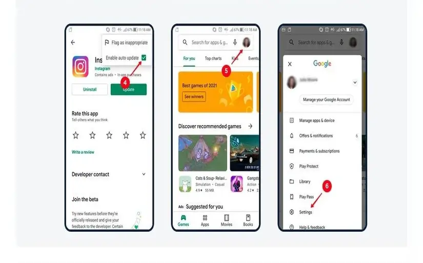 مراحل چهارم تا ششم اپدیت خودکار اینستاگرام در گوگل پلی