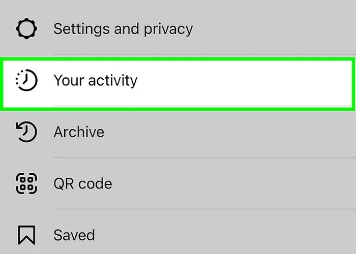 کلیک کردن بر روی گزینه your activity برای برگرداندن ریلز اینستاگرام