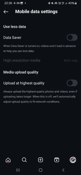 تنظیمات Data saver اینستاگرام