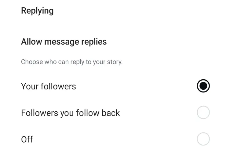 ریپلای از قسمت تنظیمات استوری اینستاگرام