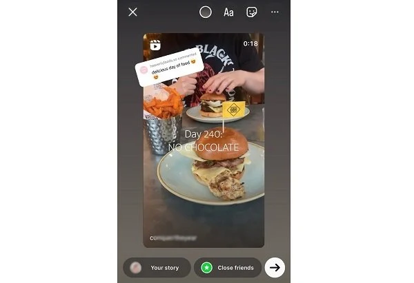 اشتراک&zwnj;گذاری کامنت در استوری
