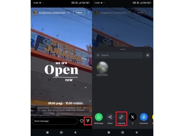 کپی کردن لینک استوری
