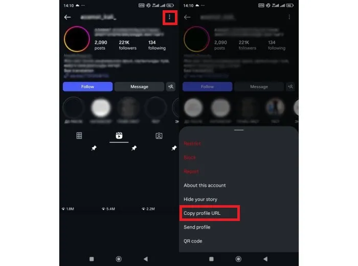 کپی لینک پروفایل اینستاگرام دیگران
