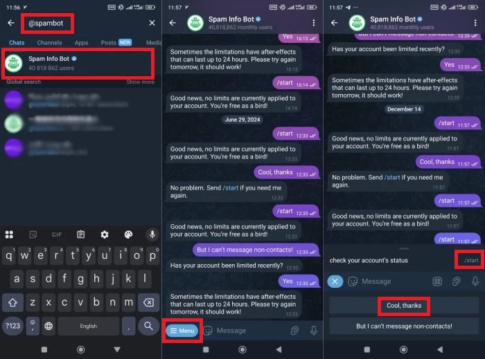 رفع ریپورت تلگرام با استفاده از ربات رسمی تلگرام SpamBot@