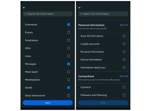 تنظیمات داده اینستاگرام