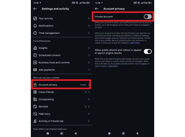 خصوصی کردن اکانت اینستاگرام