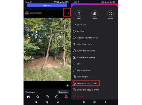چگونه ریلز را از قسمت پستها برداریم ( تنظیمات profile grid )