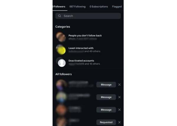 حذف فالوور در اینستاگرام در بخش Categories