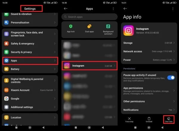  پاک کردن Cache اینستاگرام در اندروید