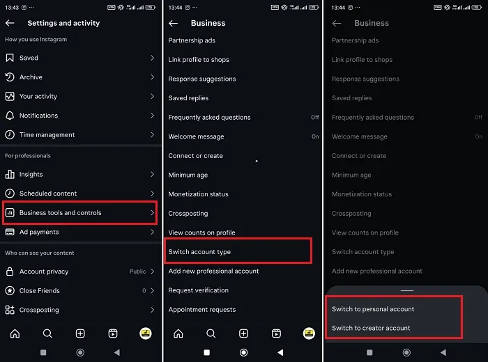 خارج شدن از حالت بیزینس اینستاگرام
